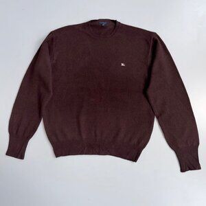 Burberry Men's Brown Embroidered Logo Crewneck Wool Sweater